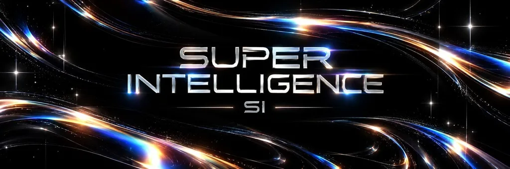 Super Intelligence SI chrome banner with blue and orange light streaks